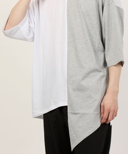 TopIsm(トップイズム)の「ワイドシルエット アシンメトリーセンター配色切替 半袖カットソー(Tシャツ/カットソー・メンズ・ベージュ/パープル/ホワイト×ブラック/ホワイト×グレー/チャコール・M/L)」の16枚目の写真