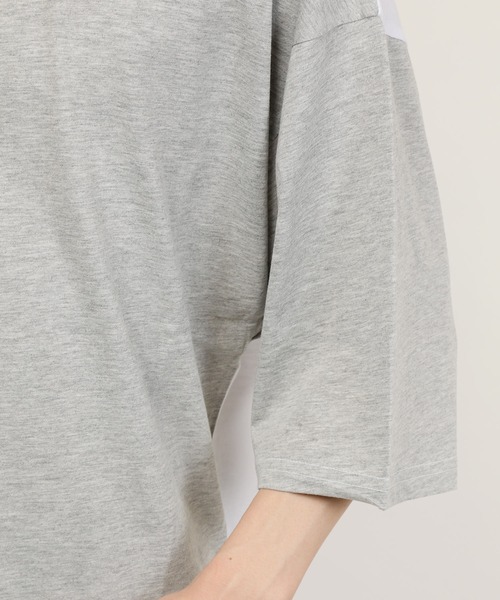 TopIsm(トップイズム)の「ワイドシルエット アシンメトリーセンター配色切替 半袖カットソー(Tシャツ/カットソー・メンズ・ベージュ/パープル/ホワイト×ブラック/ホワイト×グレー/チャコール・M/L)」の9枚目の写真