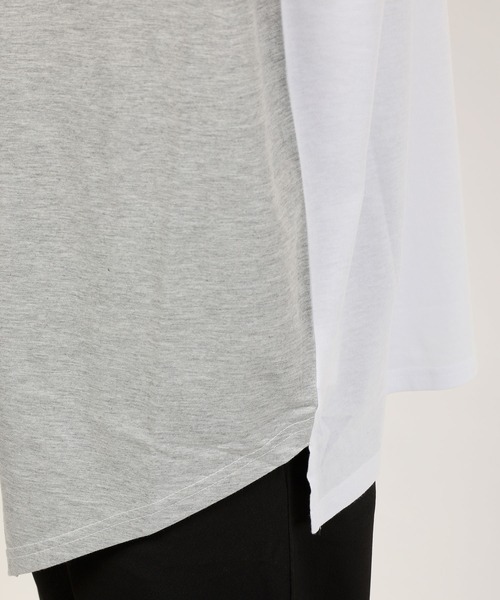 TopIsm(トップイズム)の「ワイドシルエット アシンメトリーセンター配色切替 半袖カットソー(Tシャツ/カットソー・メンズ・ベージュ/パープル/ホワイト×ブラック/ホワイト×グレー/チャコール・M/L)」の14枚目の写真
