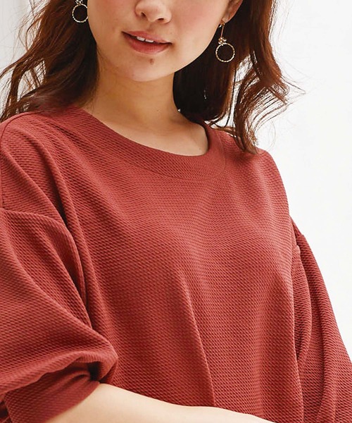 BELLUNA PLUS(ベルーナ)の「ジャカード素材袖ギャザープルオーバー(Tシャツ/カットソー・レディース・ネイビー/ブルーグレー/ライトカーキ/テラコッタ・MEDIUM/LARGE/X-LARGE)」の15枚目の写真