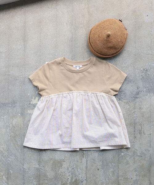 B:MING by BEAMS(ビーミングバイビームス)の「B:MING by BEAMS / 布帛コンビ カットソー(80~150cm)(Tシャツ/カットソー・キッズ・ホワイト系その他5/ブルー系その他2/オフホワイト/ブラウン系その他・80/110/140/100/90/130/120/150)」の3枚目の写真