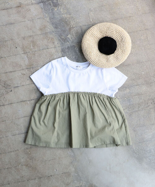 B:MING by BEAMS(ビーミングバイビームス)の「B:MING by BEAMS / 布帛コンビ カットソー(80~150cm)(Tシャツ/カットソー・キッズ・ホワイト系その他5/ブルー系その他2/オフホワイト/ブラウン系その他・80/110/140/100/90/130/120/150)」の2枚目の写真