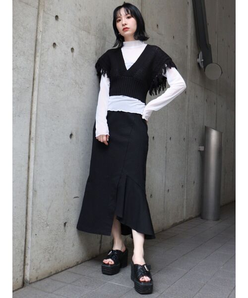 MURUA（ムルーア）の「フリンジベストレイヤードトップス（ニット/セーター・レディース・ライトグレー/ブラック/アイボリー・FREE）」の13枚目の写真