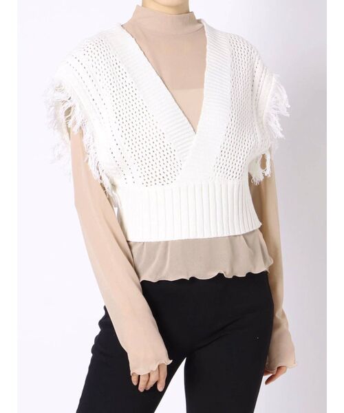 MURUA（ムルーア）の「フリンジベストレイヤードトップス（ニット/セーター・レディース・ライトグレー/ブラック/アイボリー・FREE）」の12枚目の写真