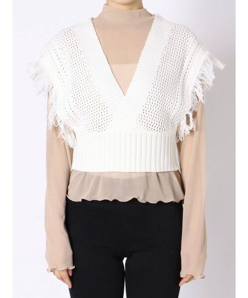 MURUA（ムルーア）の「フリンジベストレイヤードトップス（ニット/セーター・レディース・ライトグレー/ブラック/アイボリー・FREE）」の19枚目の写真