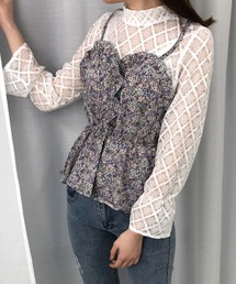 花柄キャミ付ドッキングレースTOPS　A