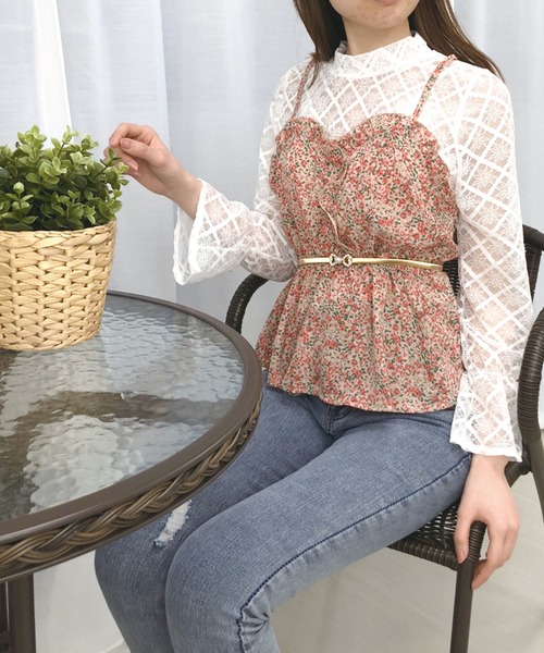 SPIGA（スピーガ）の「花柄キャミ付ドッキングレースTOPS　A（Tシャツ/カットソー・レディース・ピンク/パープル・FREE）」の2枚目の写真