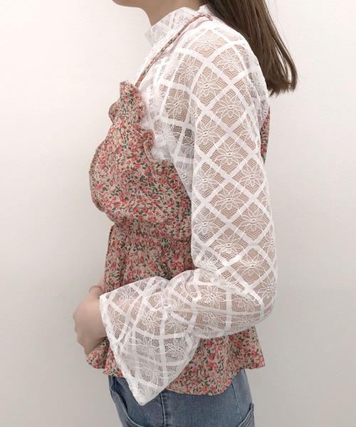 SPIGA（スピーガ）の「花柄キャミ付ドッキングレースTOPS　A（Tシャツ/カットソー・レディース・ピンク/パープル・FREE）」の5枚目の写真