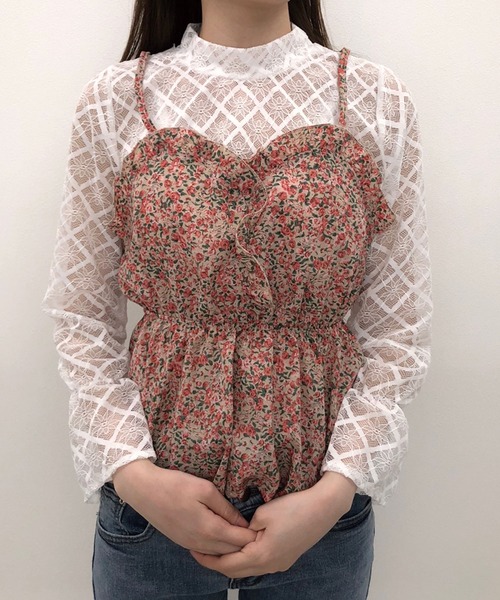 SPIGA（スピーガ）の「花柄キャミ付ドッキングレースTOPS　A（Tシャツ/カットソー・レディース・ピンク/パープル・FREE）」の7枚目の写真
