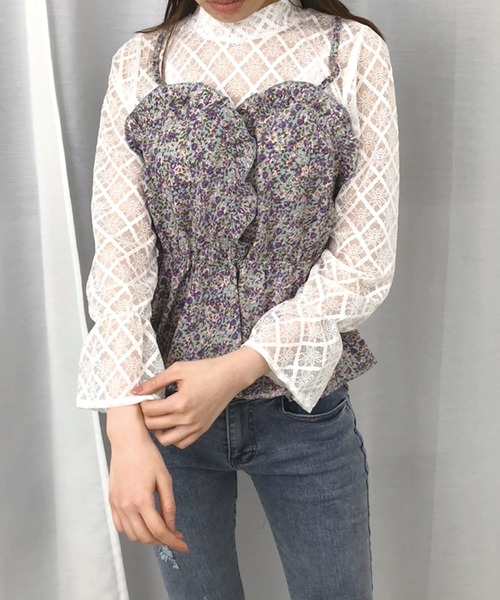 SPIGA（スピーガ）の「花柄キャミ付ドッキングレースTOPS　A（Tシャツ/カットソー・レディース・ピンク/パープル・FREE）」の12枚目の写真