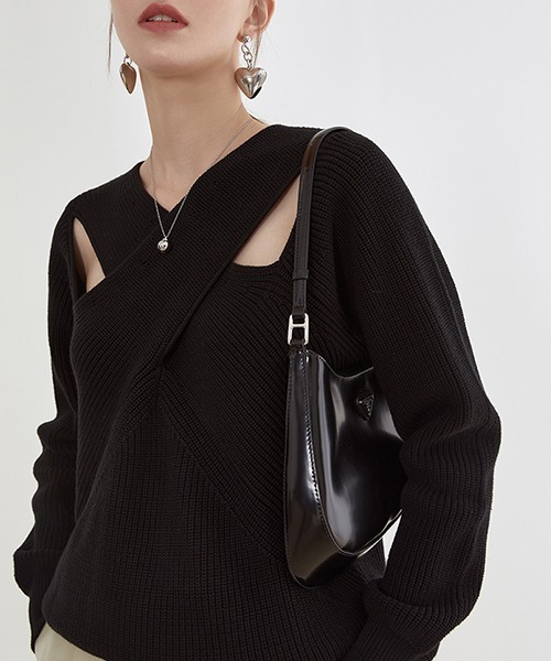 Fano Studios（ファノ ストゥディオズ）の「【Fano Studios】Crossing chest rib cottonknit FX21S128（ニット/セーター・レディース・アイボリー/ブラック・M/XS/S）」の6枚目の写真