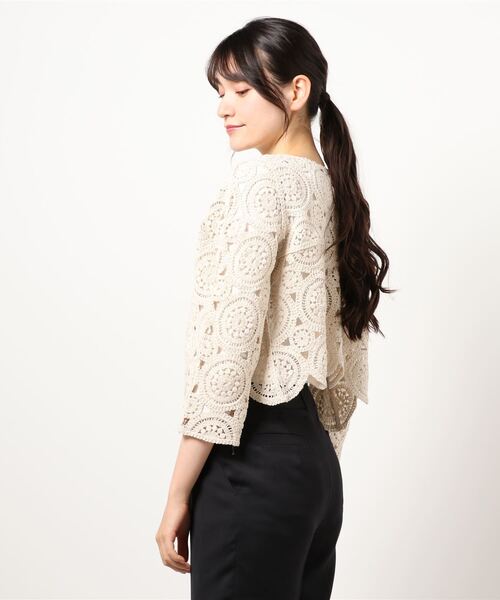 RETRO GIRL（レトロガール）の「クロシェカーデ（カーディガン/ボレロ・レディース・ライトグリーン/オフホワイト/ブラック・FREE）」の5枚目の写真