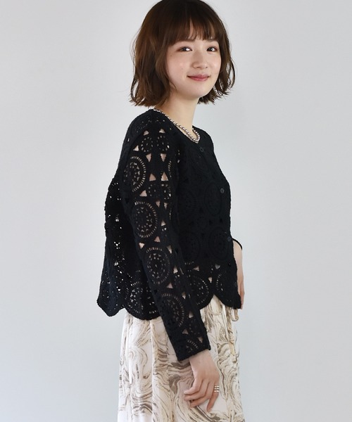 RETRO GIRL（レトロガール）の「クロシェカーデ（カーディガン/ボレロ・レディース・ライトグリーン/オフホワイト/ブラック・FREE）」の3枚目の写真