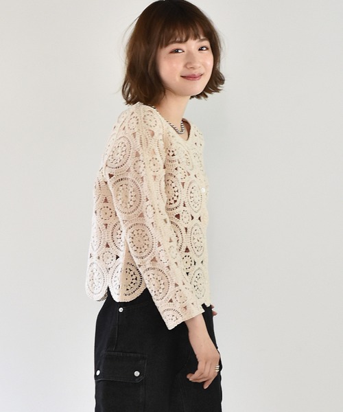 RETRO GIRL（レトロガール）の「クロシェカーデ（カーディガン/ボレロ・レディース・ライトグリーン/オフホワイト/ブラック・FREE）」の6枚目の写真