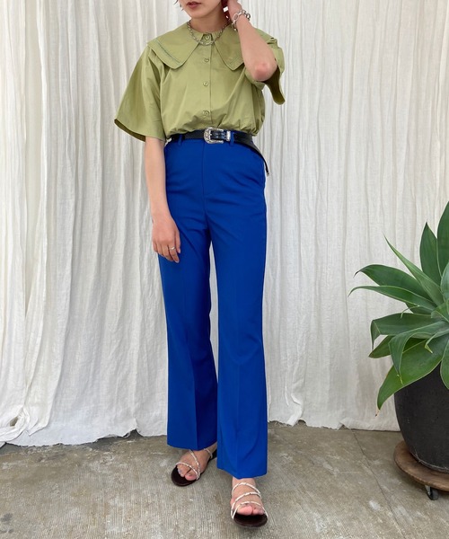 Lull（ルル）の「【Lull / ルル】センタープレスフレアパンツ（その他パンツ・レディース・ブラック/レッド/ブルー/グリーン/グリーン系その他/サックスブルー/パープル/イエロー・M）」の9枚目の写真