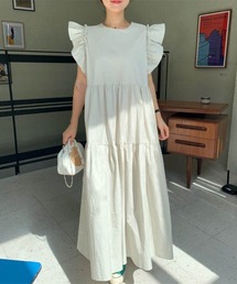袖レースフリルティアードワンピース
