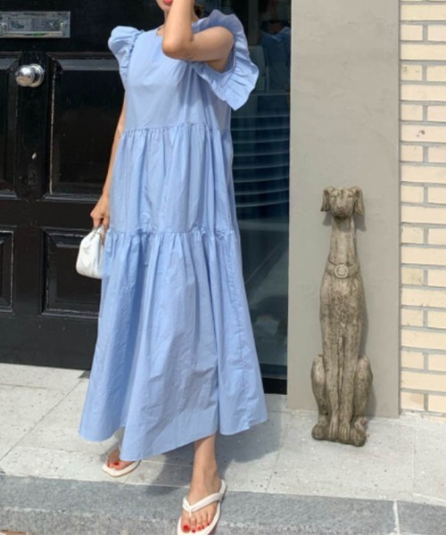 未使用】マドーレ／フレンチ袖 ティアードワンピース フリル 40号