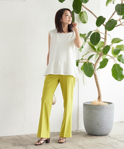 KOBE LETTUCE（コウベレタス）の「センタープレスフレアスラックスパンツ（スラックス・レディース・ブラック/ライム/グリーン系その他/グレイッシュベージュ/コーラル・S/M）」の13枚目の写真