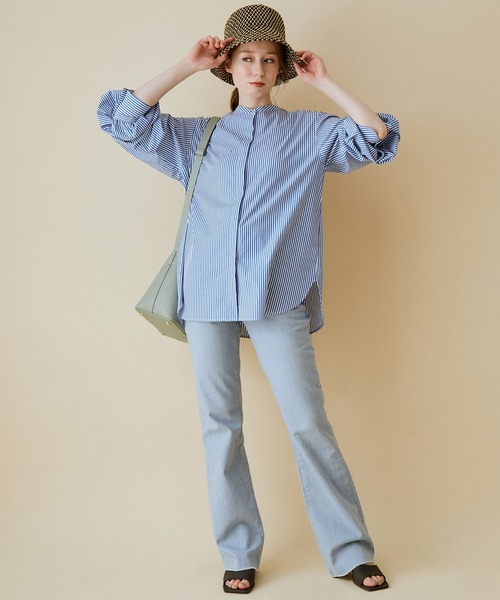 MADEMOISELLE ROPE'（マドモアゼル ロペ）の「＜取り外し可＞【2WAY/無地/ストライプ】クレリック付け衿ブラウス（シャツ/ブラウス・レディース・ホワイト/ブルー系その他4・38）」の3枚目の写真