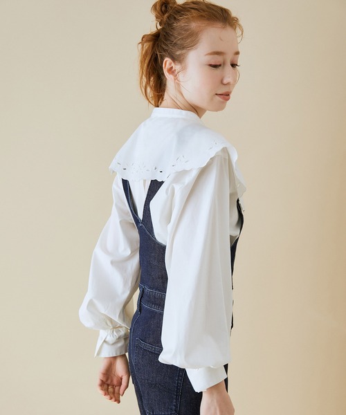 MADEMOISELLE ROPE'（マドモアゼル ロペ）の「＜取り外し可＞【2WAY/無地/ストライプ】クレリック付け衿ブラウス（シャツ/ブラウス・レディース・ホワイト/ブルー系その他4・38）」の5枚目の写真