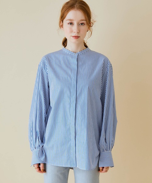 MADEMOISELLE ROPE'（マドモアゼル ロペ）の「＜取り外し可＞【2WAY/無地/ストライプ】クレリック付け衿ブラウス（シャツ/ブラウス・レディース・ホワイト/ブルー系その他4・38）」の6枚目の写真