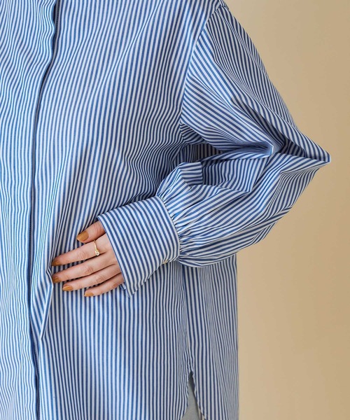 MADEMOISELLE ROPE'（マドモアゼル ロペ）の「＜取り外し可＞【2WAY/無地/ストライプ】クレリック付け衿ブラウス（シャツ/ブラウス・レディース・ホワイト/ブルー系その他4・38）」の13枚目の写真