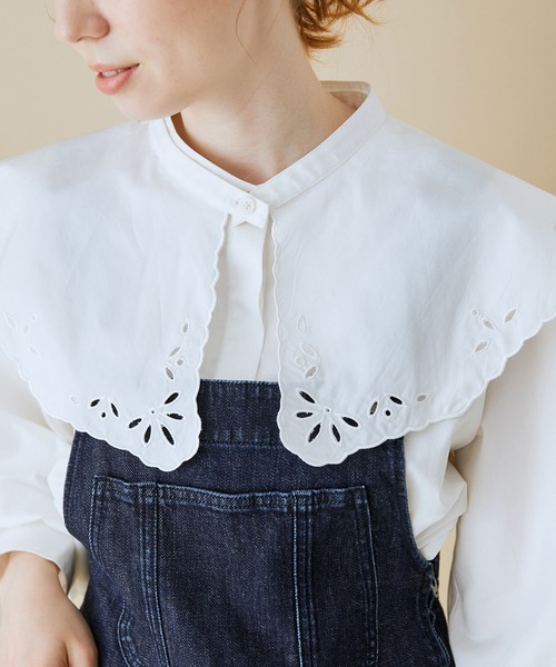 MADEMOISELLE ROPE'（マドモアゼル ロペ）の「＜取り外し可＞【2WAY/無地/ストライプ】クレリック付け衿ブラウス（シャツ/ブラウス・レディース・ホワイト/ブルー系その他4・38）」の16枚目の写真