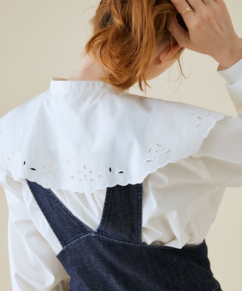 MADEMOISELLE ROPE'（マドモアゼル ロペ）の「＜取り外し可＞【2WAY/無地/ストライプ】クレリック付け衿ブラウス（シャツ/ブラウス・レディース・ホワイト/ブルー系その他4・38）」の17枚目の写真