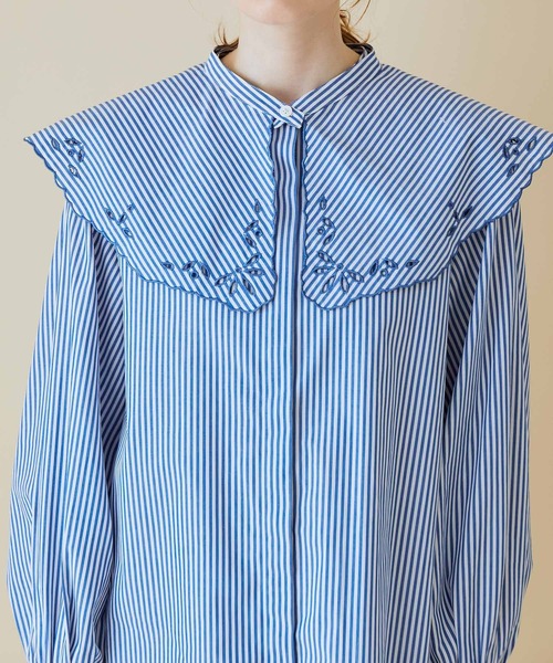 MADEMOISELLE ROPE'（マドモアゼル ロペ）の「＜取り外し可＞【2WAY/無地/ストライプ】クレリック付け衿ブラウス（シャツ/ブラウス・レディース・ホワイト/ブルー系その他4・38）」の10枚目の写真