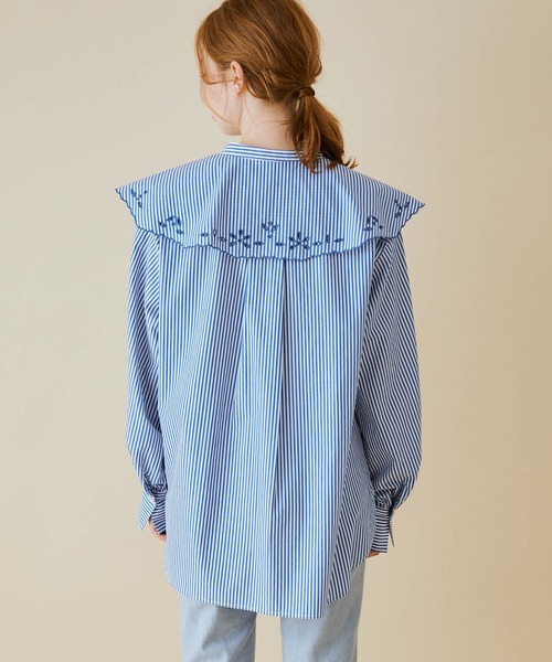 MADEMOISELLE ROPE'（マドモアゼル ロペ）の「＜取り外し可＞【2WAY/無地/ストライプ】クレリック付け衿ブラウス（シャツ/ブラウス・レディース・ホワイト/ブルー系その他4・38）」の11枚目の写真