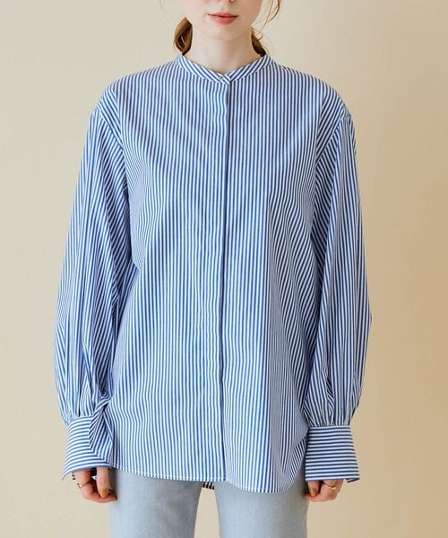 MADEMOISELLE ROPE'（マドモアゼル ロペ）の「＜取り外し可＞【2WAY/無地/ストライプ】クレリック付け衿ブラウス（シャツ/ブラウス・レディース・ホワイト/ブルー系その他4・38）」の22枚目の写真