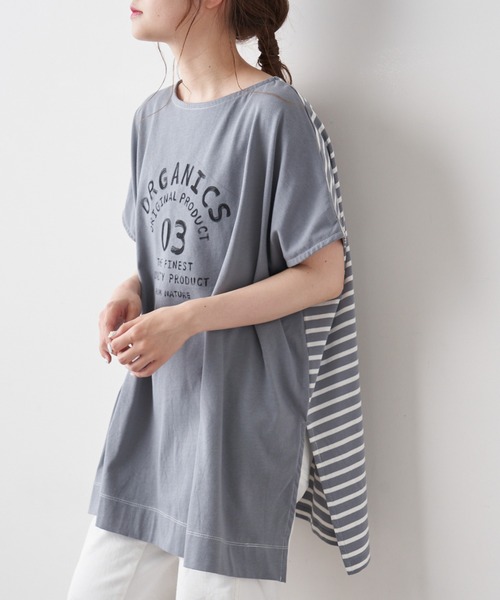 PUAL CE CIN（ピュアルセシン）の「変わりボーダーチュニック（Tシャツ/カットソー・レディース・ホワイト/グレー/チャコール/ナチュラル・FREE）」の3枚目の写真