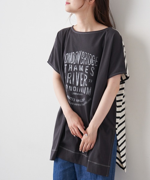 PUAL CE CIN（ピュアルセシン）の「変わりボーダーチュニック（Tシャツ/カットソー・レディース・ホワイト/グレー/チャコール/ナチュラル・FREE）」の4枚目の写真