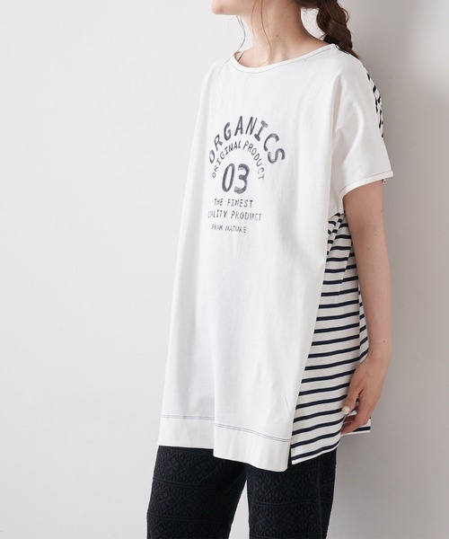 PUAL CE CIN（ピュアルセシン）の「変わりボーダーチュニック（Tシャツ/カットソー・レディース・ホワイト/グレー/チャコール/ナチュラル・FREE）」の6枚目の写真