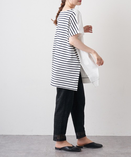 PUAL CE CIN（ピュアルセシン）の「変わりボーダーチュニック（Tシャツ/カットソー・レディース・ホワイト/グレー/チャコール/ナチュラル・FREE）」の11枚目の写真