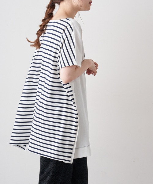 PUAL CE CIN（ピュアルセシン）の「変わりボーダーチュニック（Tシャツ/カットソー・レディース・ホワイト/グレー/チャコール/ナチュラル・FREE）」の7枚目の写真