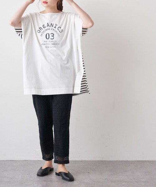 PUAL CE CIN（ピュアルセシン）の「変わりボーダーチュニック（Tシャツ/カットソー・レディース・ホワイト/グレー/チャコール/ナチュラル・FREE）」の9枚目の写真