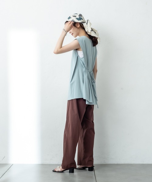 mystic（ミスティック）の「タックフレアノースリTシャツ（Tシャツ/カットソー・レディース・オフホワイト/チャコールグレー/グリーン/ブルー・FREE）」の6枚目の写真