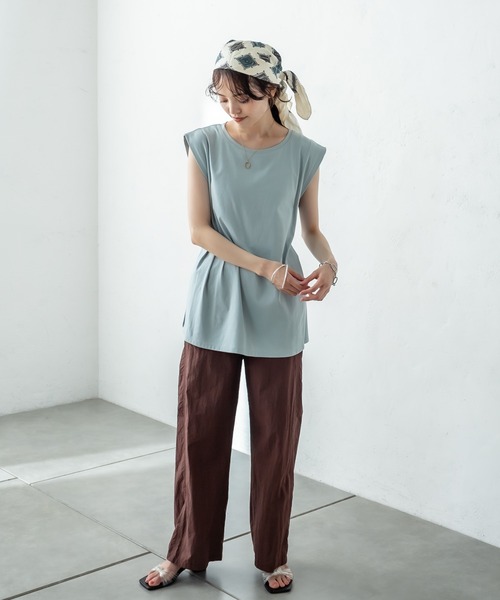 mystic（ミスティック）の「タックフレアノースリTシャツ（Tシャツ/カットソー・レディース・オフホワイト/チャコールグレー/グリーン/ブルー・FREE）」の7枚目の写真