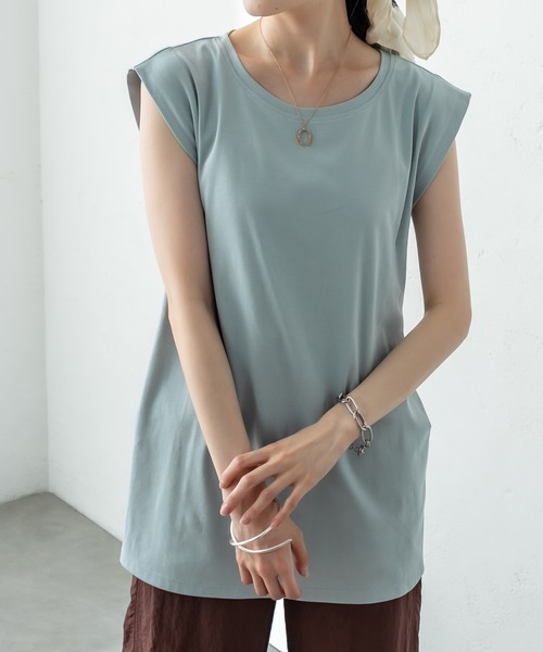 mystic（ミスティック）の「タックフレアノースリTシャツ（Tシャツ/カットソー・レディース・オフホワイト/チャコールグレー/グリーン/ブルー・FREE）」の9枚目の写真