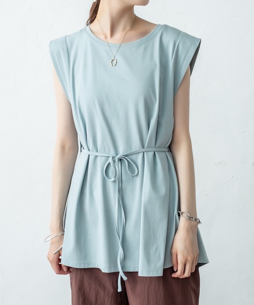 mystic（ミスティック）の「タックフレアノースリTシャツ（Tシャツ/カットソー・レディース・オフホワイト/チャコールグレー/グリーン/ブルー・FREE）」の10枚目の写真