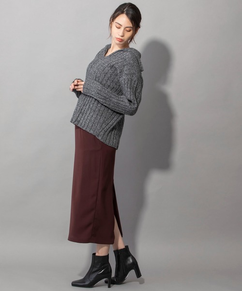 Munich（ミューニック）の「エキストラファインメリノウールリブニット　スキッパーカラープルオーバー（ニット/セーター・レディース・ブラック/サックスブルー/オフホワイト/ブラック×ホワイト・FREE）」の16枚目の写真