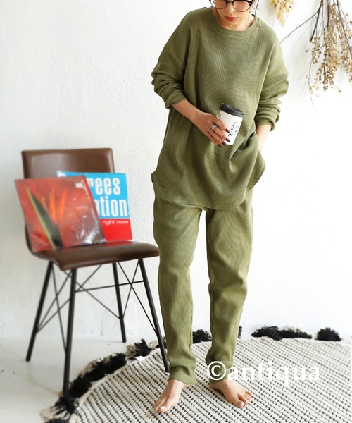 antiqua（アンティカ）の「万能すぎる。オーガニックコットンルームウェア（ルームウェア/パジャマ・レディース・ベージュ/ネイビー/カーキ/ダークグレー・FREE）」の3枚目の写真