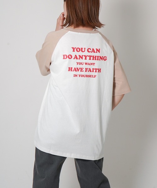 VENCEEXCHANGE（ヴァンスエクスチェンジ）の「CONFIDENCE ラグランTシャツ（Tシャツ/カットソー・レディース・ブラック/クリアグリーン/ライトベージュ・M）」の2枚目の写真