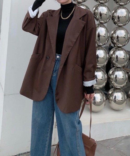 Diosfront（ディオスフロント）の「オーバーサイズテーラードジャケット（テーラードジャケット・レディース・ブラック/モカ/ベージュ・M/L）」の12枚目の写真