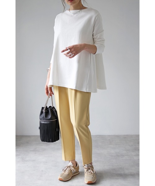 Bonjour Sagan（ボンジュールサガン）の「裾フレアロンT（Tシャツ/カットソー・レディース・ピンク/ホワイト/ブラック/ライトカーキ・FREE）」の12枚目の写真