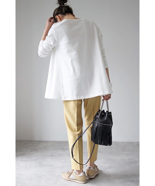 Bonjour Sagan（ボンジュールサガン）の「裾フレアロンT（Tシャツ/カットソー・レディース・ピンク/ホワイト/ブラック/ライトカーキ・FREE）」の14枚目の写真