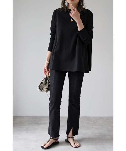 Bonjour Sagan（ボンジュールサガン）の「裾フレアロンT（Tシャツ/カットソー・レディース・ピンク/ホワイト/ブラック/ライトカーキ・FREE）」の17枚目の写真