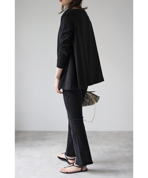 Bonjour Sagan（ボンジュールサガン）の「裾フレアロンT（Tシャツ/カットソー・レディース・ピンク/ホワイト/ブラック/ライトカーキ・FREE）」の19枚目の写真