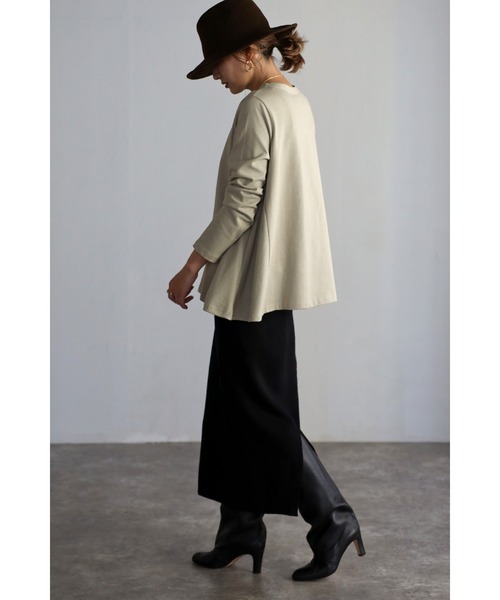 Bonjour Sagan（ボンジュールサガン）の「裾フレアロンT（Tシャツ/カットソー・レディース・ピンク/ホワイト/ブラック/ライトカーキ・FREE）」の21枚目の写真